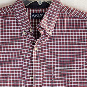 Chaps shirt long sleeve check / red/blue/white plaid LT/GL. button down shirt.